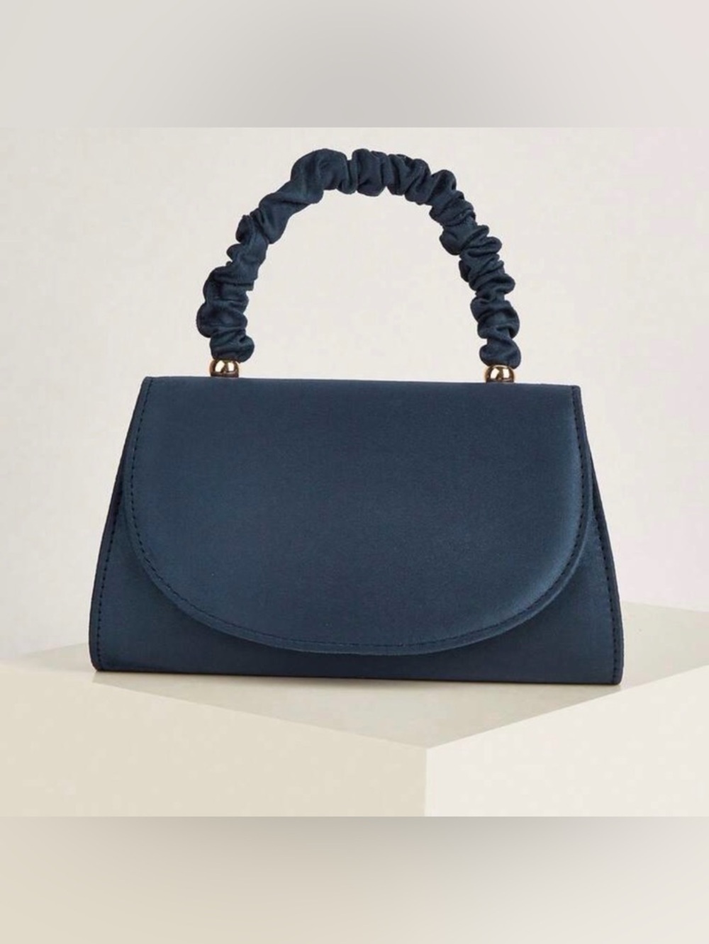 NEW Navy Blue Ruched Handle Top-Handle Bag with Chain Strap